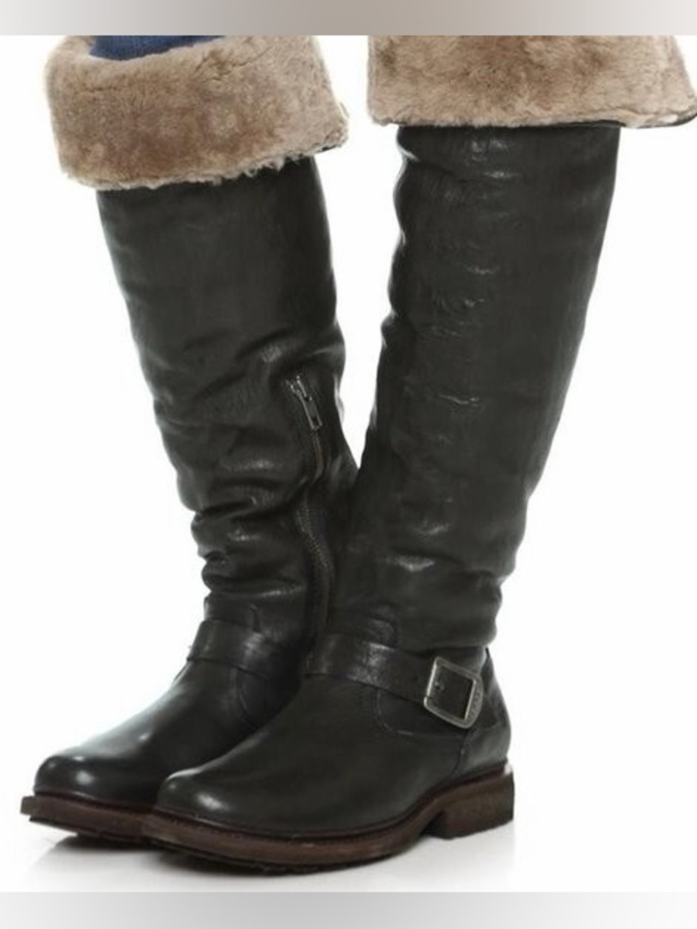 Women’s Frye Valerie Tall Leather Riding Boots in Black with Buckle